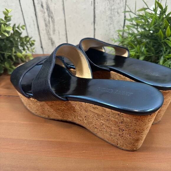 Jimmy Choo Women's Blue Embossed Leather Wedge Sandals Size 41 US 11 - Picture 4 of 10